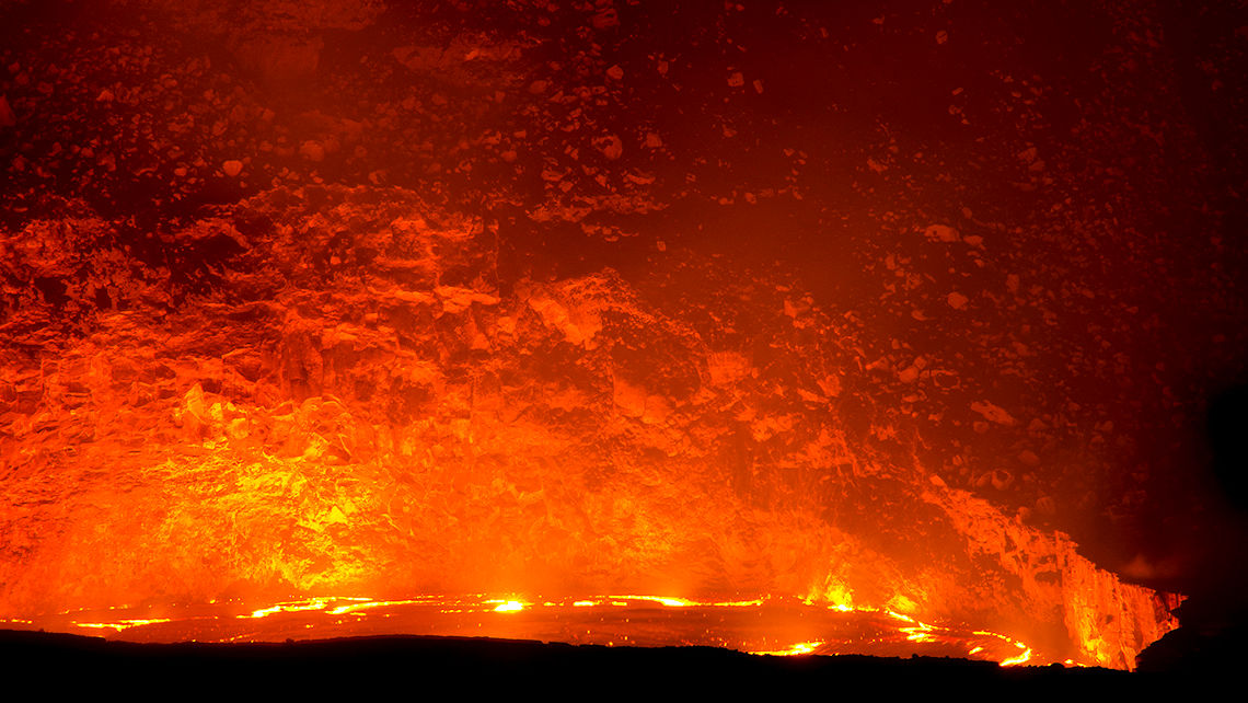 The lava lake in Kilauea's Halemaumau crater can be seen from the Jaggar Museum overlook.