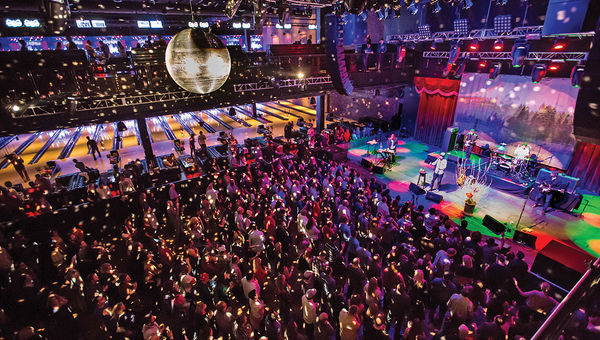 The concert stage. Brooklyn Bowl hosted 325 shows and events in its opening year. The concert stage. Brooklyn Bowl hosted 325 shows and events in its opening year.