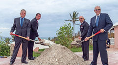 Celebrities looking to get into the lodging business are investing in secluded, largely warm-weather and very natural settings. And while they will be posh and expensive, they will also likely have a decidedly ecological bent. Pictured here, (from left) Michael Douglas, Bermuda Premier Michael Dunkley, Nikki Dill (a relative of Douglas') and Olympic Property Partners' Seth Weinstein at a November 2014 groundbreaking ceremony.