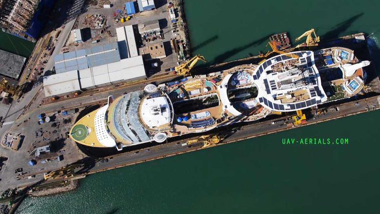 Allure of the Seas in drydock in Cadiz, Spain.