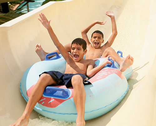 The 2-acre Coqui Water Park at El Conquistador Resort in Puerto Rico features water slides, a lazy river and an 8,500-square-foot infinity pool.