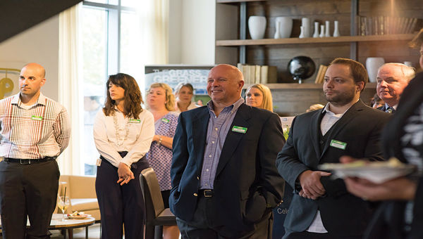 From left, Chuck Nardozza, Director of Regional Sales, AAA Northeast; Joanne Monahan, Director of Branch Sales and Product, AAA Northeast; Bill King, owner, Cruise Holidays of Lakeville; and Joe Giampietro, president of Cruise Brothers, East Providence, R.I., and others listen to Celebrity Cruises CEO Lisa Lutoff-Perlo speak at the indoor lawn party in Cambridge, Mass. From left, Chuck Nardozza, Director of Regional Sales, AAA Northeast; Joanne Monahan, Director of Branch Sales and Product, AAA Northeast; Bill King, owner, Cruise Holidays of Lakeville; and Joe Giampietro, president of Cruise Brothers, East Providence, R.I., and others listen to Celebrity Cruises CEO Lisa Lutoff-Perlo speak at the indoor lawn party in Cambridge, Mass.
