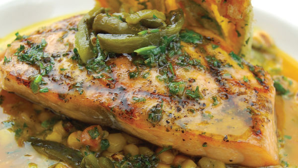 A salmon dish at Chef Todd Allen Hall's restaurant Julia. A salmon dish at Chef Todd Allen Hall's restaurant Julia.