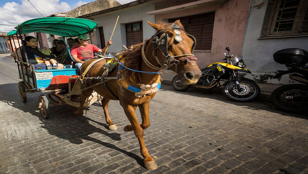 Horse-drawn wagons are a common sight in the smaller towns in Cuba. Horse-drawn wagons are a common sight in the smaller towns in Cuba.