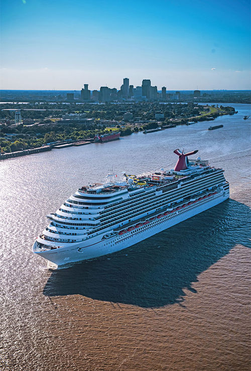 The Carnival Dream sailing out of New Orleans, one of two Carnival Cruise Line vessels that homeport year-round in the city.