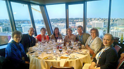 Nearly 270 MAST members and preferred suppliers attended the 2015 MAST Conference in May in Seattle. Among the attendees enjoying the event’s farewell dinner held atop the Space Needle were, from left, Barbara Jennison, Jennison Travel, Schofield, Wis.; Cesar Meza, Velas Resorts; Chris Ingersoll, Jefferson Travel, Watertown, Wis.; Patti Bradley, Far Horizons Travel, McFarland, Wis.; Brenda and John Trainor, Pyramid Travel in Verona, Wis.; Lori Velte, Warco Travel and Tours in Platteville, Wis.; and Erin Deleon Ahumada, EcoAmerica Tours.