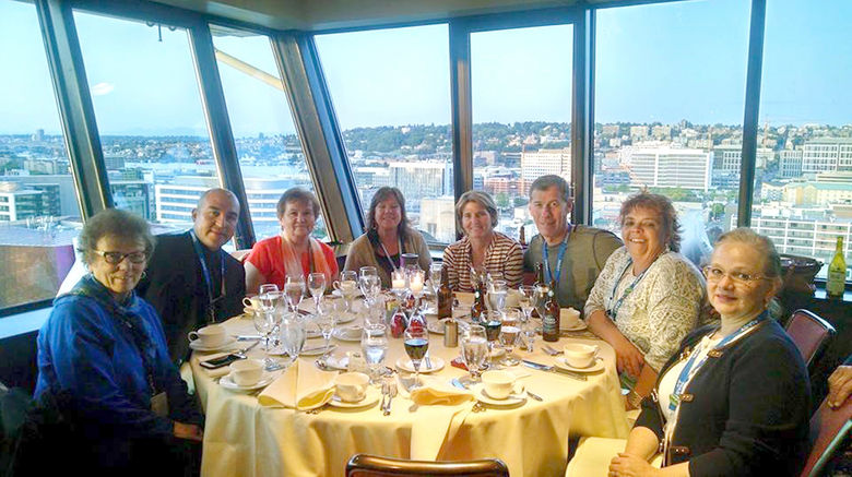 Nearly 270 MAST members and preferred suppliers attended the 2015 MAST Conference in Seattle. Among the attendees enjoying the event’s farewell dinner held atop the Space Needle were, from left, Barbara Jennison, Jennison Travel, Schofield, Wis.; Cesar Meza, Velas Resorts; Chris Ingersoll, Jefferson Travel, Watertown, Wis.; Patti Bradley, Far Horizons Travel, McFarland, Wis.; Brenda and John Trainor, Pyramid Travel in Verona, Wis.; Lori Velte, Warco Travel and Tours in Platteville, Wis.; and Erin Deleon Ahumada, EcoAmerica Tours.