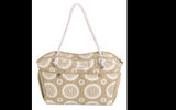 Roomy enough to accommodate and protect from sand, sun and sea the necessities of the entire family, the Beach Tote from Fivesse stands apart for its water-resistant, creatively labeled interior pockets that whimsically include one reserved for sea shells or other beachy souvenirs. Other pockets, each with their own logo tabs, are designated for reading materials, cell phone, credit and key cards, snacks, toiletries, sun screen, valuables and a water bottle. Attractive and functional rope handles complete the picture.