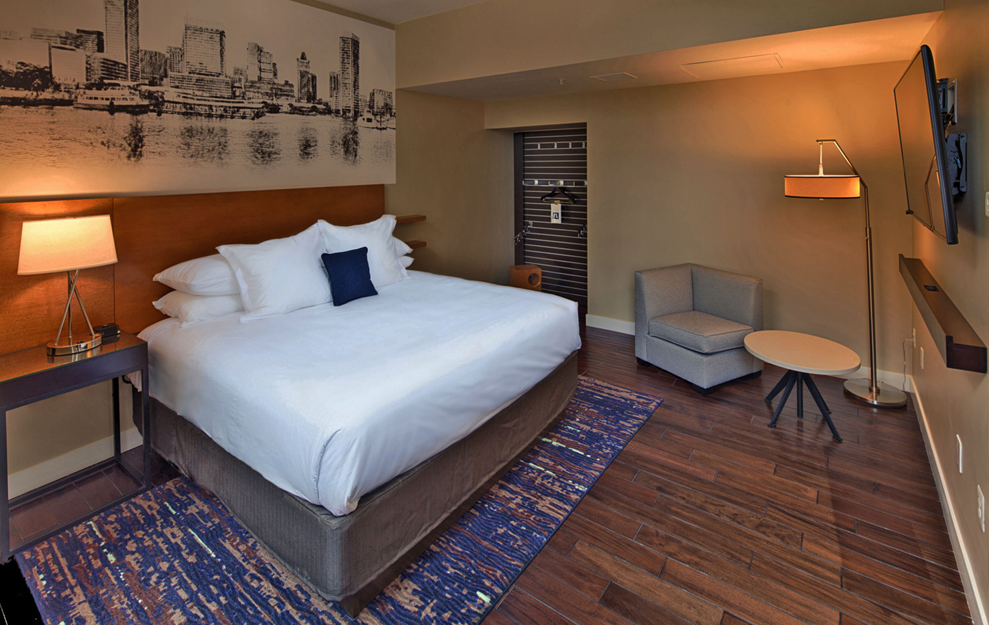A guestroom at the Hotel RL Baltimore Inner Harbor.