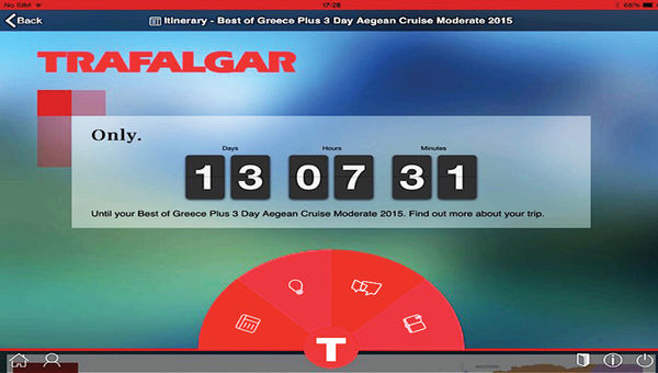 A countdown feature on the myTrafalgar app shows travelers how many days, hours and minutes are left until their trip.