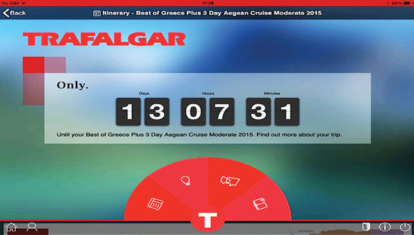 A countdown feature on the myTrafalgar app shows travelers how many days, hours and minutes are left until their trip.