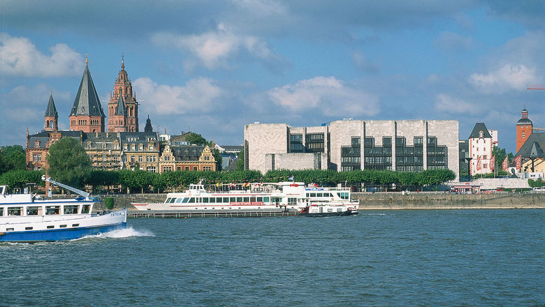 The Rhine waterfront in Mainz, Germany.