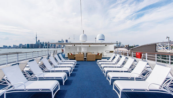 The topside sun deck on the 210-passenger Pearl Mist. The topside sun deck on the 210-passenger Pearl Mist.