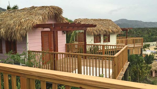 Private cabanas perched on a hilltop are available for rent. Private cabanas perched on a hilltop are available for rent.