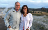 Tauck CEO Dan Mahar and his wife, Kiki Tauck Mahar, outside the Old Faithful Inn on a recent Tauck Bridges trip to Yellowstone and Grand Teton national parks.