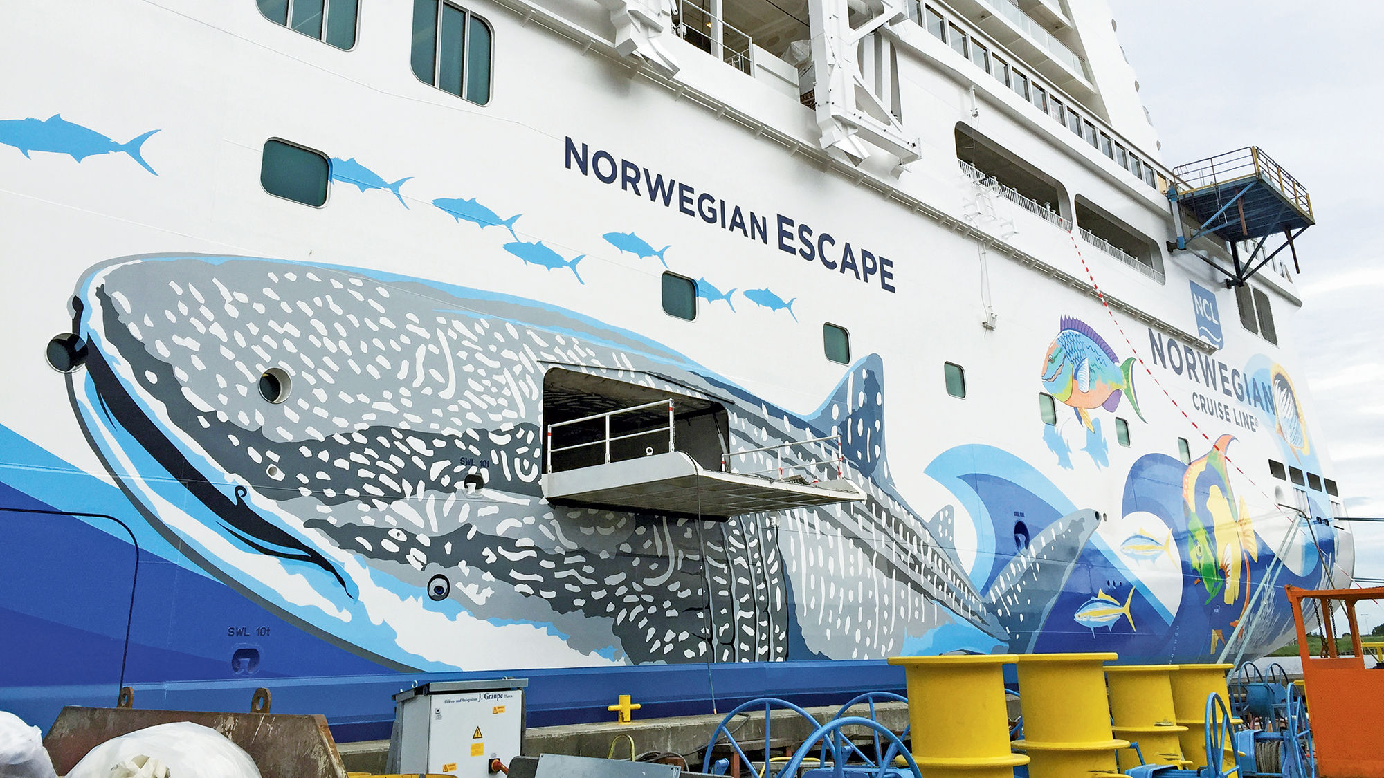 Part of the Guy Harvey hull painting on the Norwegian Escape.