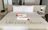 A welcome sign in a guestroom at the Hyatt Zilara Rose Hall in Jamaica.