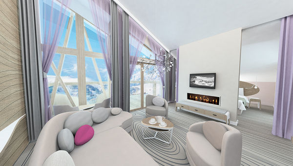 A contemporary room at Club Med Val Thorens Sensations in Saint-Martin-de-Belleville in the French Alps. A contemporary room at Club Med Val Thorens Sensations in Saint-Martin-de-Belleville in the French Alps.