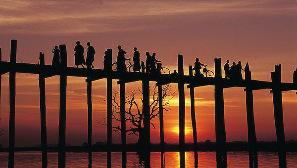 The U Bein Bridge in Mandalay, Myanmar. The U Bein Bridge in Mandalay, Myanmar.