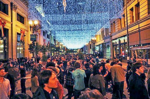 Los Angeles’ Downtown Art Walk takes place once a month in the district’s historical core. Los Angeles’ Downtown Art Walk takes place once a month in the district’s historical core.