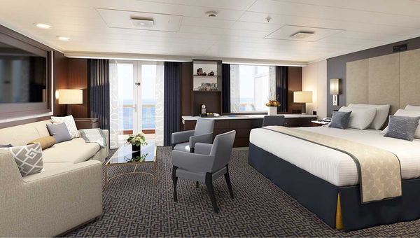 Rendering of a renovated Neptune Suite on the Eurodam. Rendering of a renovated Neptune Suite on the Eurodam.