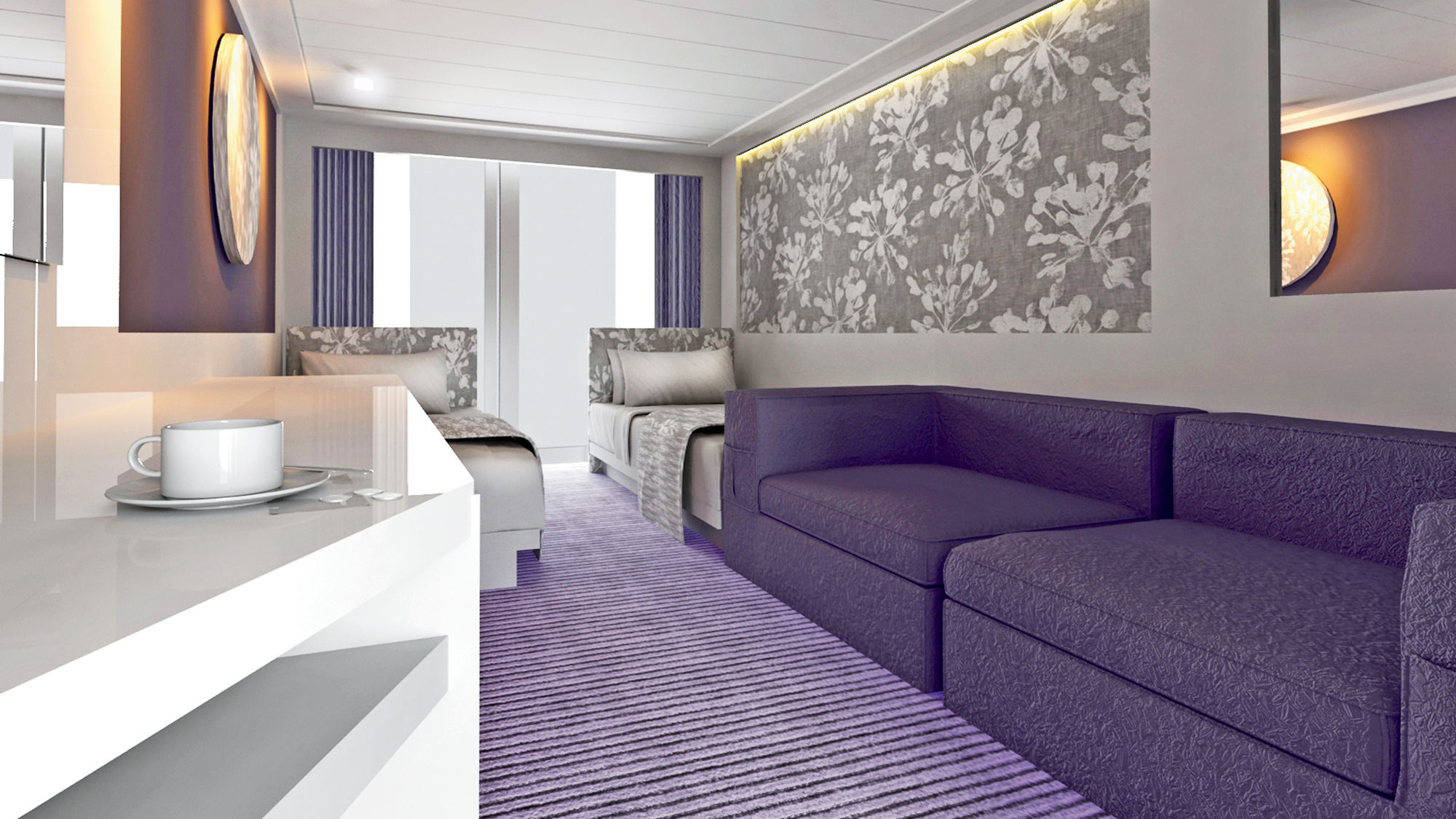 A rendering of a renovated cabin onboard the Victoria Jenna.