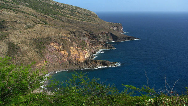 The landscape of St. Eustatius, known also as Statia, is rocky, and its few beaches are black sand. The landscape of St. Eustatius, known also as Statia, is rocky, and its few beaches are black sand.