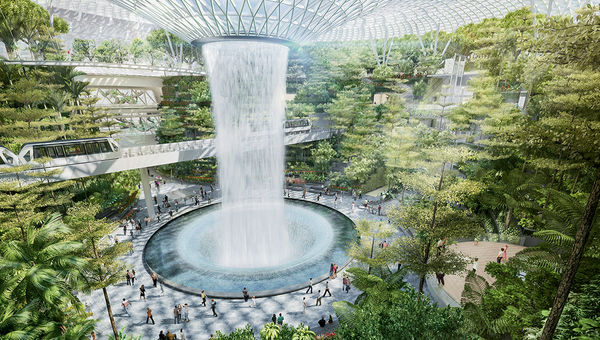 Rendering of the Forest Valley planned at the Jewel Changi Airport in Singapore. Rendering of the Forest Valley planned at the Jewel Changi Airport in Singapore.