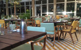 The breakfast setup at the outdoor section of the Thompson's Seagrape restaurant.