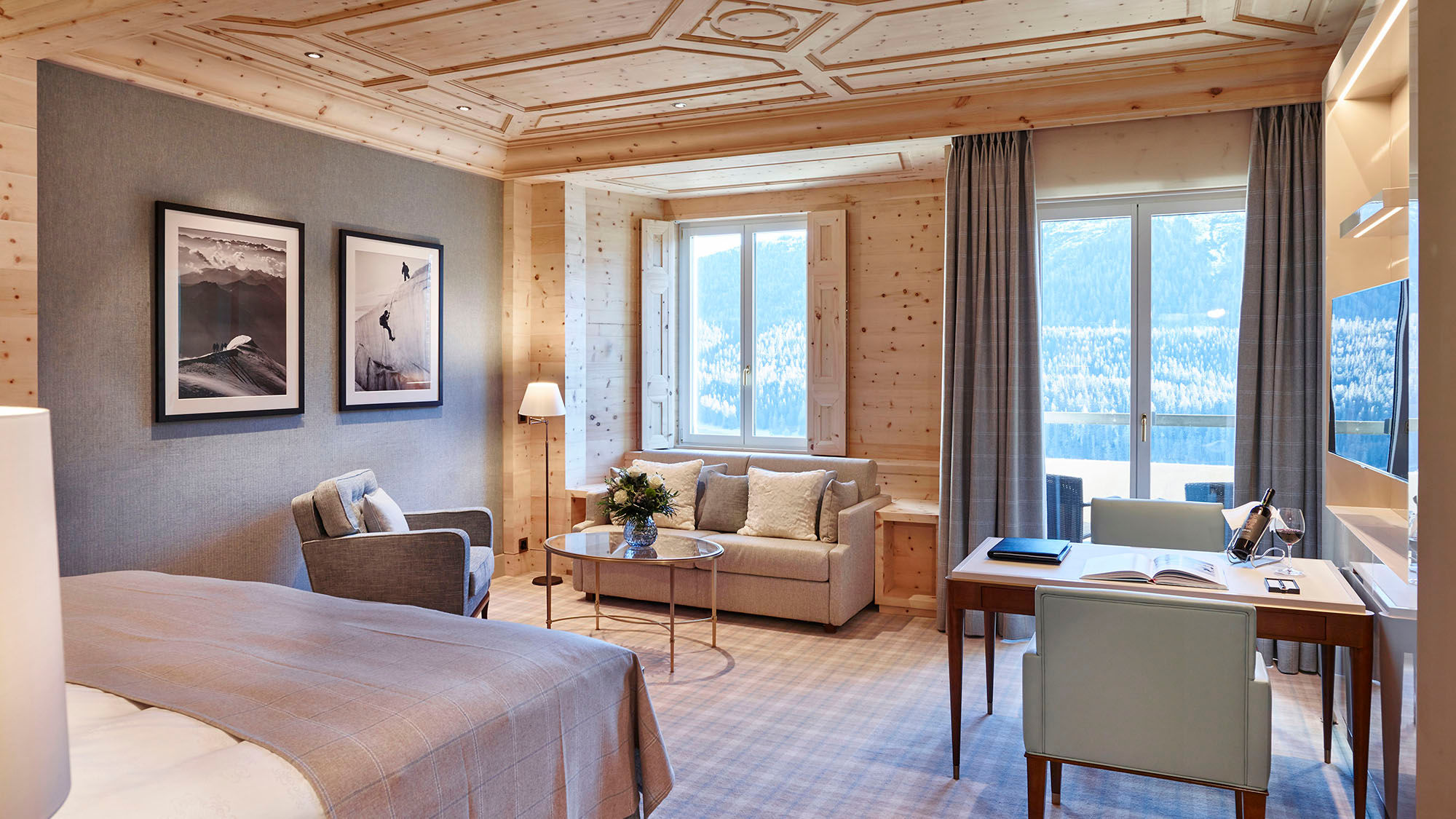 A guestroom at the Kulm Hotel St. Moritz.