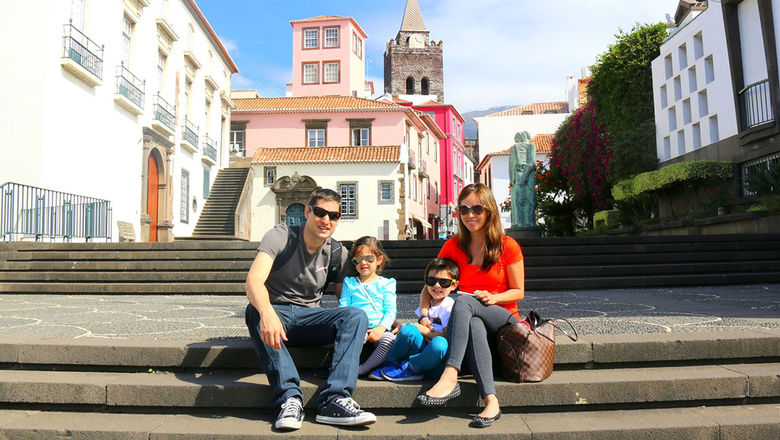 Buena Paz Lara Montero with husband Paul and their two children in Funchal, Madeira.