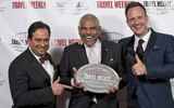Anthony Viciana of Princess and Cunard, Carnival Corp. CEO Arnold Donald and John Chernesky of Princess and Cunard.
