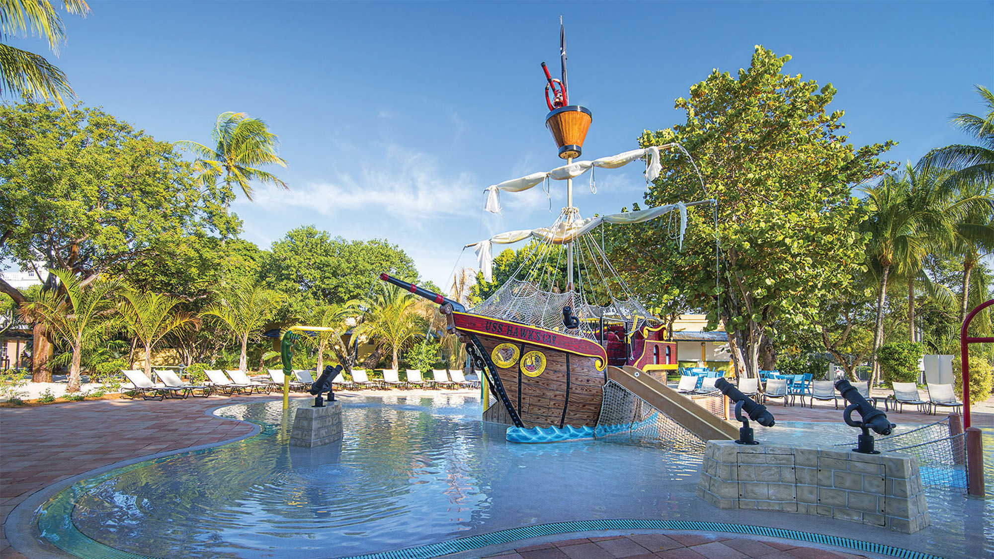 The pirate ship pool at the Hawks Cay resort's Coral Cay Activities & Adventures kids area.