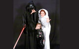 David Riggans as Kylo Ren, his wife, Lorelei Puebla as Princess Leia, and daughter, Elisa Riggans, as Darth Vader, doing a ''Force Push.''