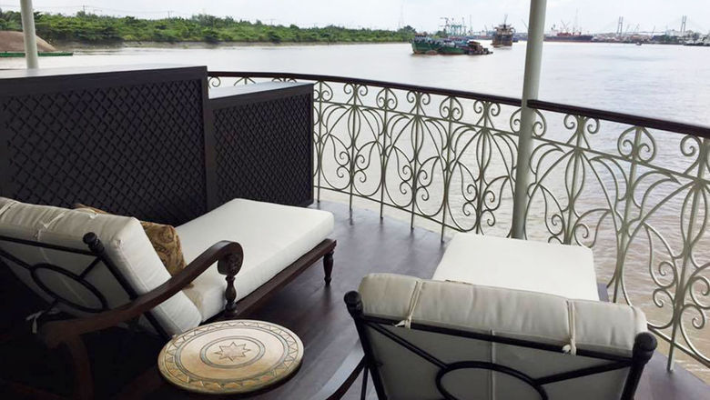 The terrace in an Angkor Suite on Haimark's Mekong Princess.