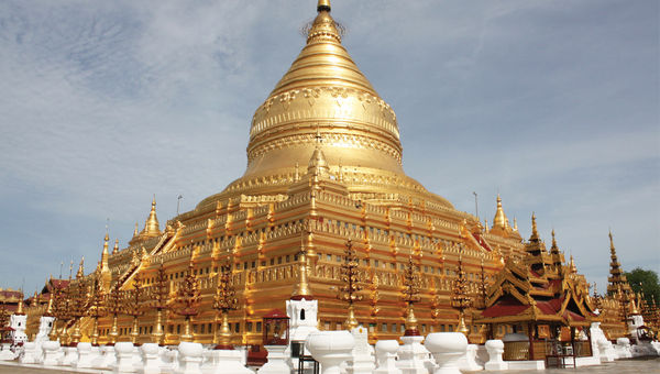 Shwezigon Pagoda is a Buddhist temple located in Nyaung-U, a town near Bagan, Myanmar.
