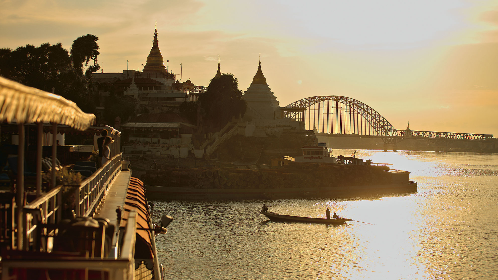 The deck of Belmond’s Road to Mandalay ship is a beautiful place to watch the sunset.