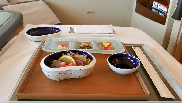 A Singapore Airlines' six-course Japanese tasting menu, Kyo Kaiseki; airline food blogger Nikos Loukas said it was the best in the sky. A Singapore Airlines' six-course Japanese tasting menu, Kyo Kaiseki; airline food blogger Nikos Loukas said it was the best in the sky.