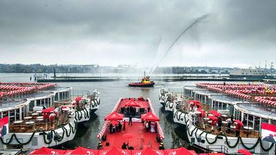 A christening ceremony for six Viking Longships in 2016.