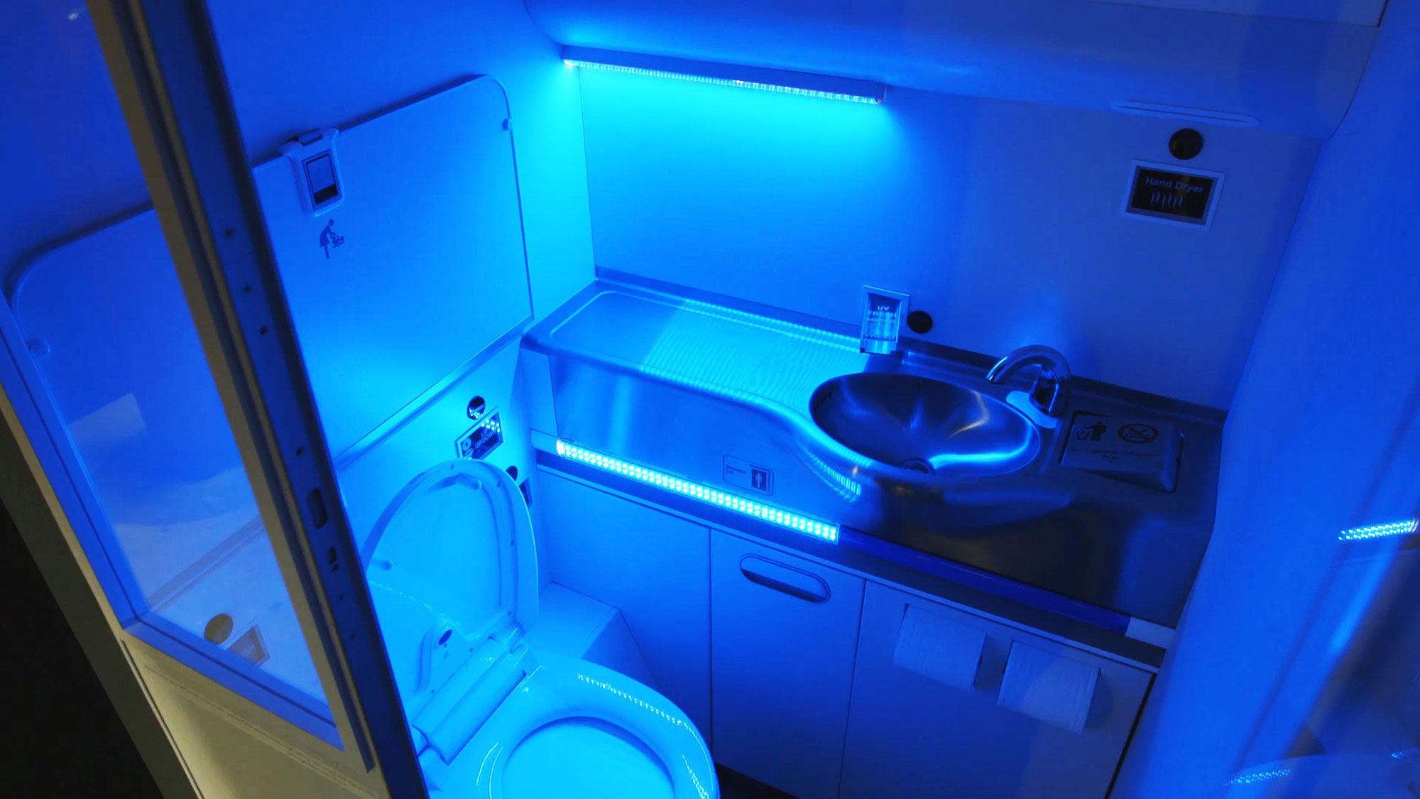 Along with the self-cleaning technology, the prototype lavatory is touchless.