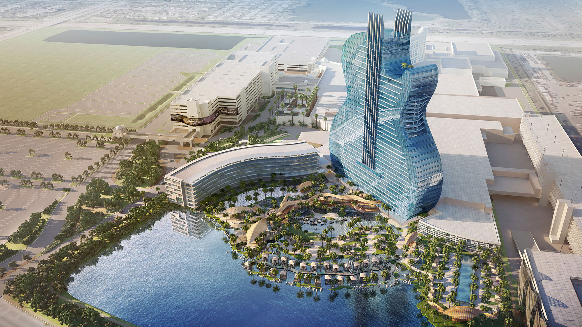 A rendering of the guitar-shaped hotel at the Seminole Hard Rock Hotel & Casino Hollywood.