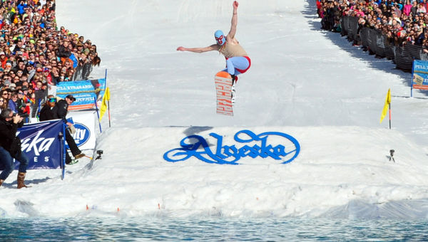 One of the highlights of the Alyeska Resort's Spring Carnival is the Slush Cup, where costumed contestants try to skim across a 90-foot-long pool of freezing water for prizes. One of the highlights of the Alyeska Resort's Spring Carnival is the Slush Cup, where costumed contestants try to skim across a 90-foot-long pool of freezing water for prizes.