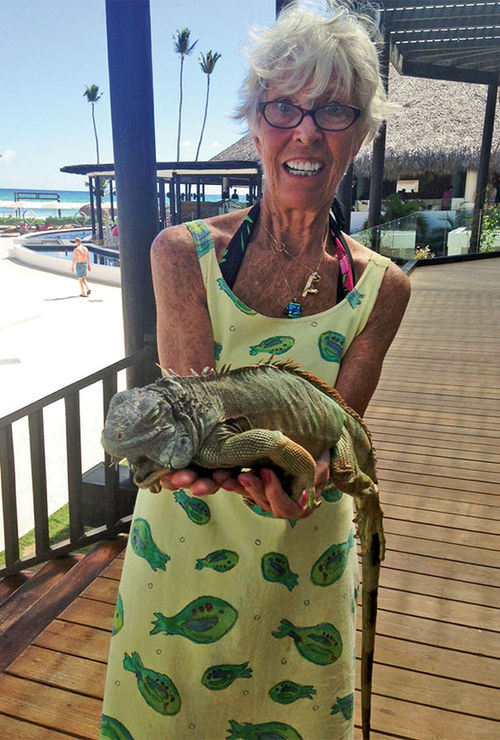 The author holds Maria, Chic Punta Cana’s 3-year-old resident iguana. The author holds Maria, Chic Punta Cana’s 3-year-old resident iguana.