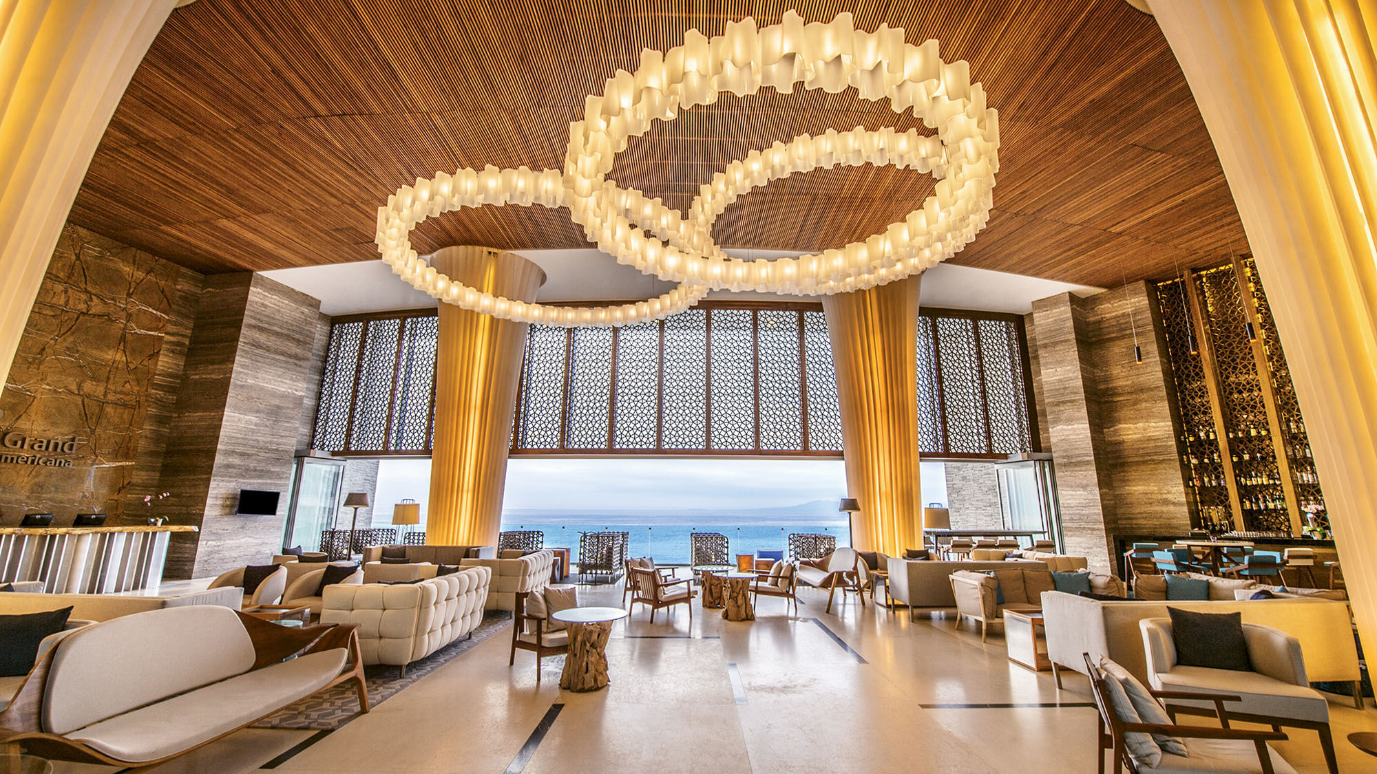 The expansive lobby of the Grand Fiesta Americana Puerto Vallarta sets the laid-back vibe when guests walk in.
