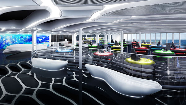 Guests can ride hover craft bumper cars at the Galaxy Pavilion. Guests can ride hover craft bumper cars at the Galaxy Pavilion.