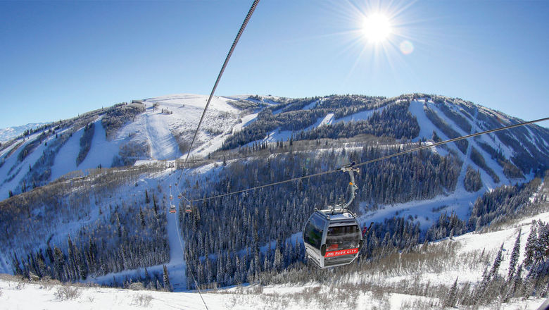 The new Quicksilver Gondola at Park City Mountain Resort as it passes over Thaynes Canyon.