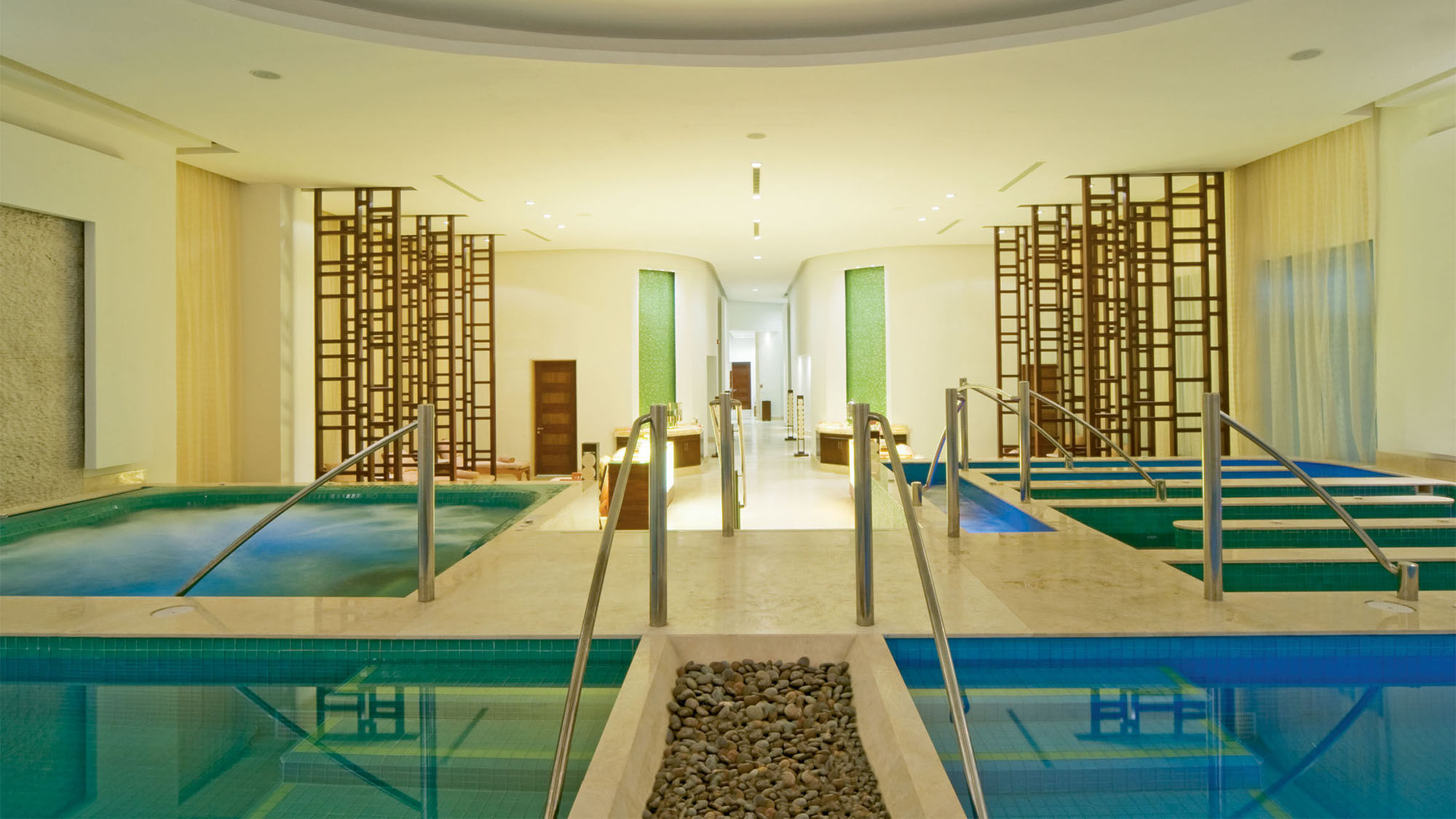 The wet area for the 10-step hydrotherapy ritual at the Gem Spa at the Grand Fiesta Americana Coral Beach Cancun.
