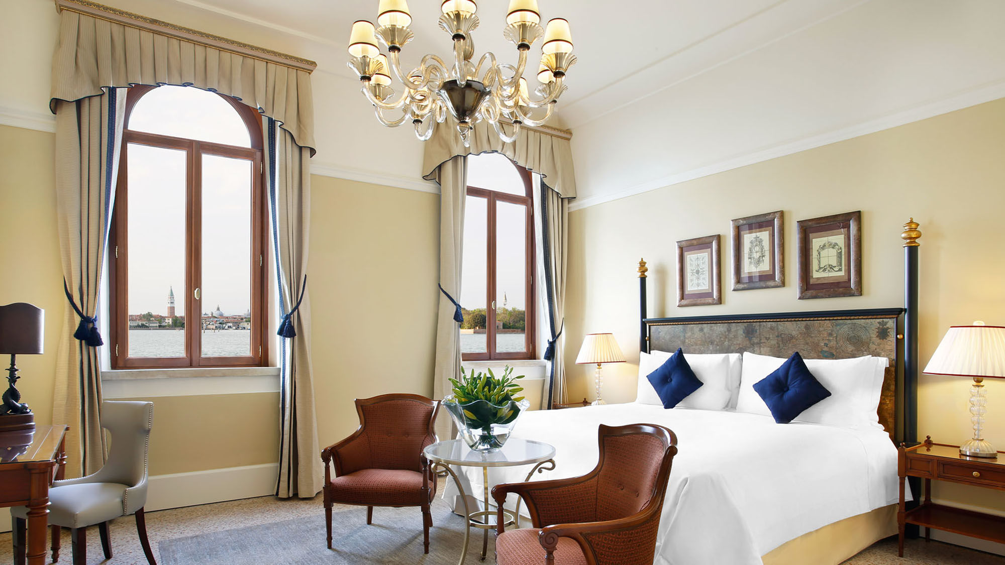 A guestroom at the San Clemente Palace Kempinski Venice.