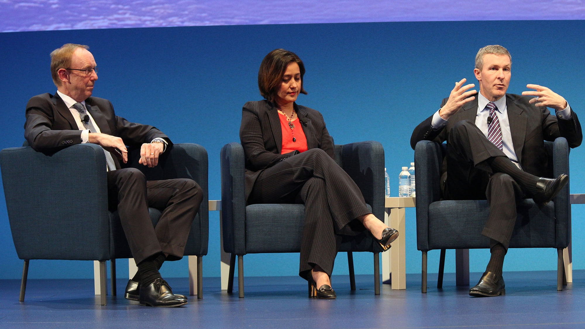 From left, Lufthansa board member Karl Ulrich Garnadt, AirAsia CEO Aireen Omar and American Airlines President Scott Kirby at the WTTC summit.
