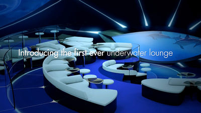 A still from a promotional video showing the design of Ponant's underwater lounge.